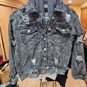 Thrill jeans jacket hoodie punk emo distressed medium